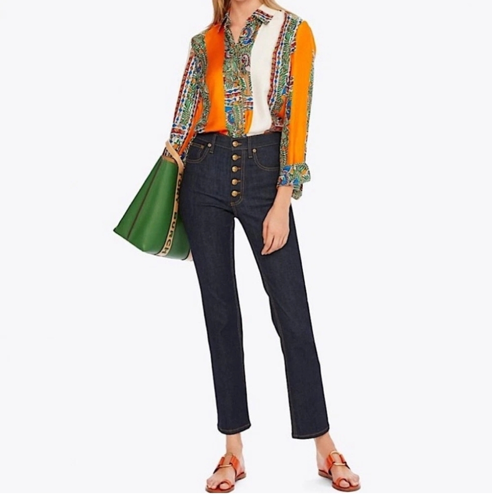 Tory Burch High Waist Gold‎ Button Skinny Jeans Size 25